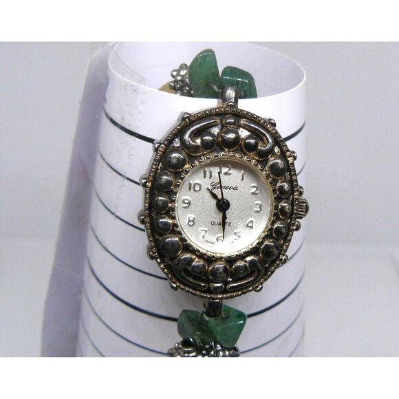 Vintage Geneva Quartz Watch Bracelet With Mixed Gemstone Beads & Ornate Metalwor - Picture 3 of 4